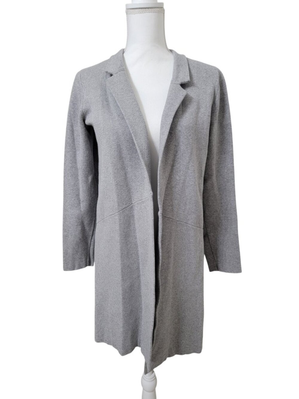 Ann Taylor Factory Size M Heathered Gray Knit Open Front Cardigan / Coatigan